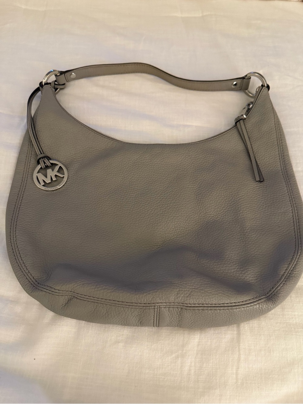 Michael Kors Gray Pebbled Leather Hobo with MK Charm